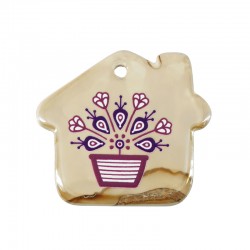 Pendentif en Céramique Maison avec Fleurs 51 x 46 mm Ø 3.5 mm