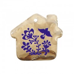 Pendentif en Céramique en Forme de Maison avec Fleurs et Oiseaux 51 x 46 mm Ø 3.5 mm