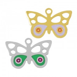 Breloque Papillon en Laiton Émaillé avec œil Maléfique 19 x 13 mm