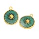 Enameled Brass Charm Round Sun 16mm