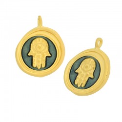 Breloque Ronde en Laiton Émaillé main de Fatima 14 mm