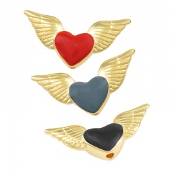 Enameled Zamak Bead Heart Wings 20x10mm Ø1.2mm
