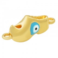 Enameled Zamak Connector Charm Rustic Shoe with Evil Eye 6x19mm