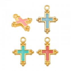 Breloque Croix en Zamak Émaillé 14 x 12 mm