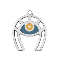 Pendentif en Zamak Émaillé en Forme de fer à Cheval avec œil Maléfique 26 x 27 mm