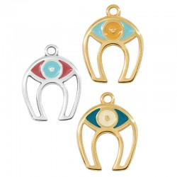 Charm en Zamak Émaillé en Forme de fer à Cheval avec œil Maléfique 17 x 18 mm