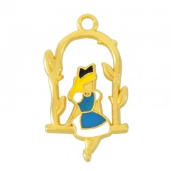 Breloque en Zamak Émaillé « Fille sur une Balançoire » 14 x 21 mm
