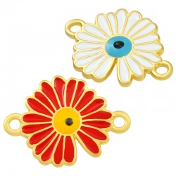 Conector de Metal Zamak Flor Margarita Ojo y Esmalte 18mm
