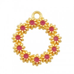 Enameled Zamak Charm Round Wreath of Flowers 20mm