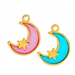 Enameled Zamak Charm Moon Star 15x16mm