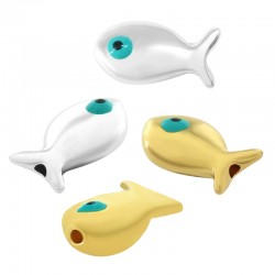 Enameled Zamak Bead Fish with Evil Eye 15x8mm Ø1.6mm