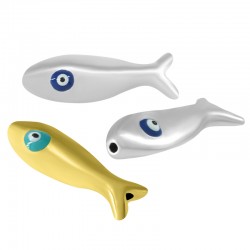 Enameled Zamak Bead Fish with Evil Eye 25x8mm
