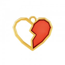 Pendentif en Zamak Émaillé en Forme de cœur Brisé 25 x 21 mm