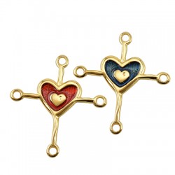 Pendente in Metallo Zama Croce con Cuore e Smalto 29x32mm