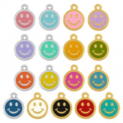 Enameled Zamak Charm Round Smile Face 12mm