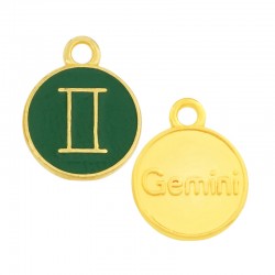 Enameled Zamak Charm Round Star Sign Gemini 12mm