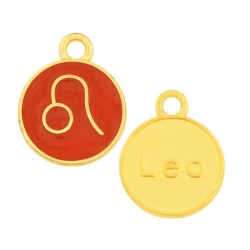 Enameled Zamak Charm Round Star Sign Leo 12mm