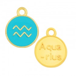 Enameled Zamak Charm Round Star Sign Aquarius 12mm
