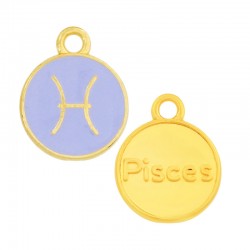 Charm rond en Zamak Émaillé Signe Astrologique Poissons 12 mm