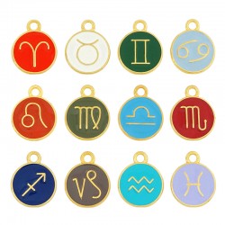 Enameled Zamak Charm Round 12 Star Signs 12mm