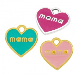 Enameled Zamak Charm Heart "mama" 18mm