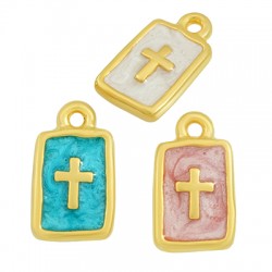 Enameled Zamak Charm Tag with Cross 9x12mm
