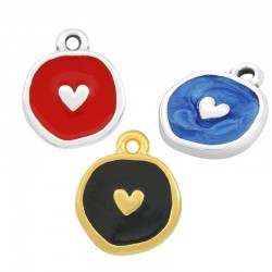 Enameled Zamak Charm Round Heart 13mm