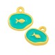 Breloque ovale en zamac avec poisson et émail 13x10mm