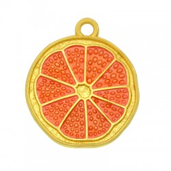 Enameled Zamak Charm Round Slice Fruit Orange 20mm