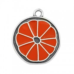 Enameled Zamak Charm Round Slice Fruit Orange 20mm