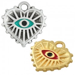 Charm en Zamak Émaillé en Forme de cœur avec œil Maléfique 15 mm