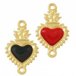 Enameled Zamak Connector Heart with Flames 17x22mm