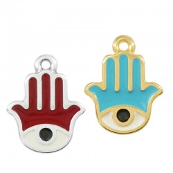 Charm en Zamak Émaillé main de Fatima avec œil Maléfique 14 mm