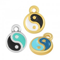 Charm rond Yin Yang en Zamak Émaillé 8 mm