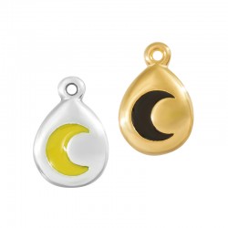 Enameled Zamak Charm Teardrop Moon 11x14mm