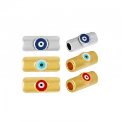 Enameled Zamak Slider Tube with Evil Eye10x4mm Ø2.2mm