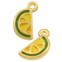 Enameled Zamak Charm Lemon Slice 10x12mm
