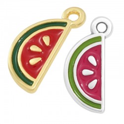 Enameled Zamak Charm Watermelon Slice 9x14mm