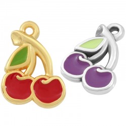Enameled Zamak Charm Cherry 12x15mm