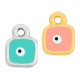 Enameled Zamak Charm Square with Evil Eye 7mm