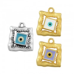 Charm Carré en Zamak Émaillé avec œil Maléfique 15 x 18 mm