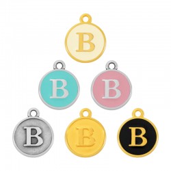  Bréloque Ronde avec Lettre "B" Emaillée 14mm