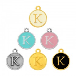  Bréloque Ronde avec Lettre "K" Emaillée 14mm