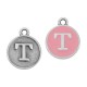 Enameled Zamak Charm Round Letter T 14mm
