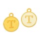 Enameled Zamak Charm Round Letter T 14mm