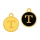 Enameled Zamak Charm Round Letter T 14mm