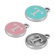 Enameled Zamak Charm Round Letter T 14mm