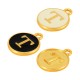 Enameled Zamak Charm Round Letter T 14mm