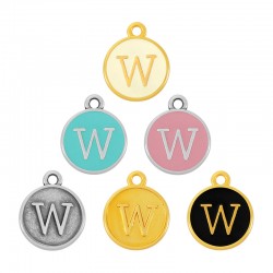  Bréloque Ronde avec Lettre "W" Emaillée 14mm