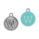 Enameled Zamak Charm Round Letter W 14mm